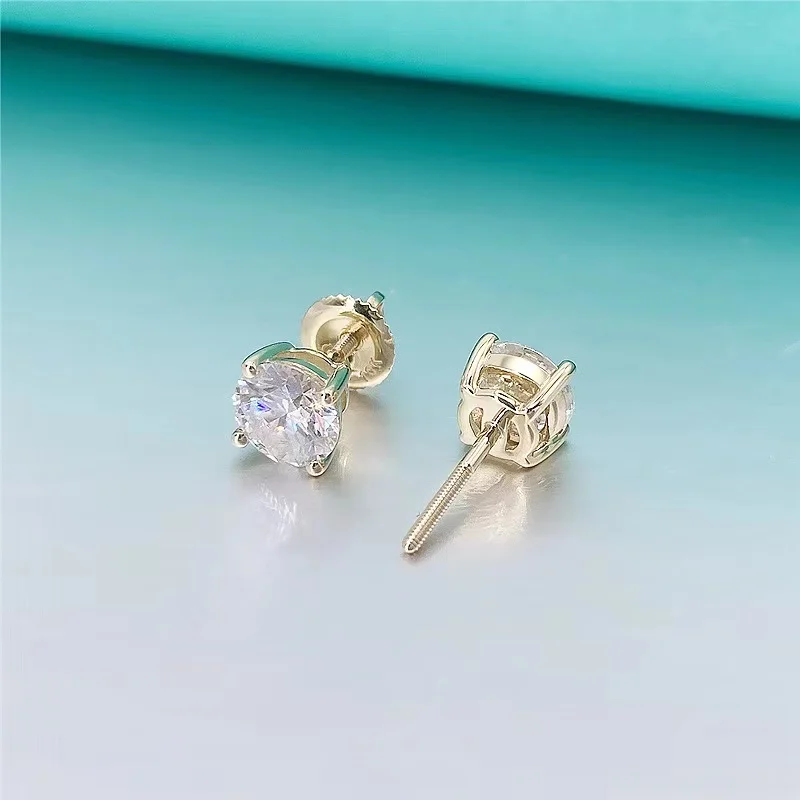 

Real 10K Gold 2ct 6.5mm D Color VVS1 Moissanite Earrings Screwback Fine Jewelry 4 Prong Stud Earrings Pass Diamond Tester