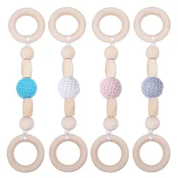 

Baby Care Montessori Toys Baby Teether Wood Ring Chain Teething Training