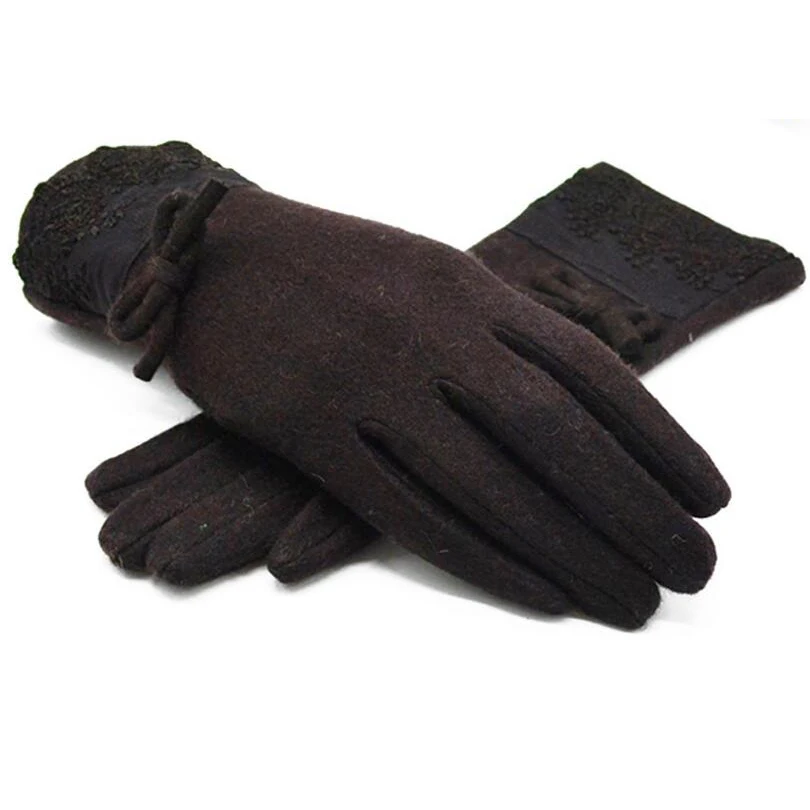 LJCUIYAO, женские, мужские перчатки, теплые, зимние, вязаные, полный палец, перчатки, варежки, для девушек, женская, шерстяная перчатка, шерсть, плюш, бант, высокое качество