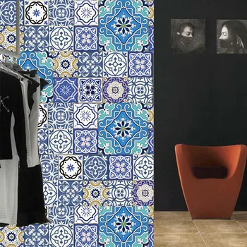 

20cmx20cm Decorative Moroccan Tiles PVC Tile Stickers,Retro Wall Art Decal,Adhesive Waterproof Kitchen Bathroom Furniture Decor
