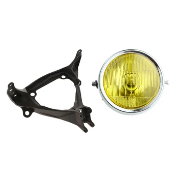 

Chrome Motorcycle Front Headlight Vintage Amber Lamp with 32mm Bracket Support Replacement for Harley CG125 GN125