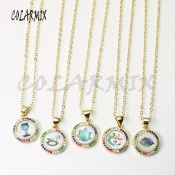 

8 Pcs Round zircon shell pendant necklace zircon necklace gift for lady jewelry necklace wholesale necklace
