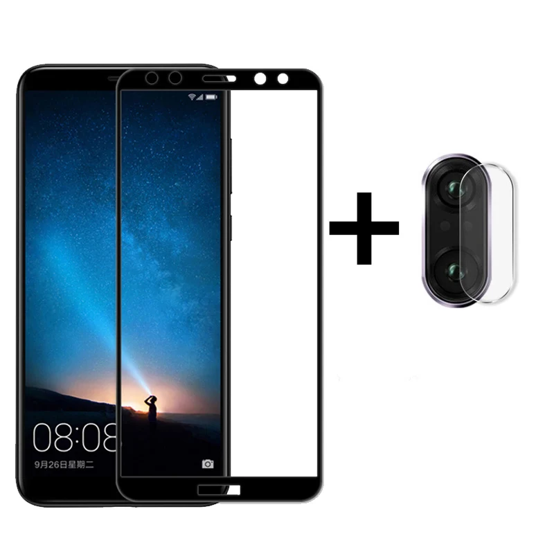 2 в 1 протектор экрана для Huawei mate 10 облегченное закаленное стекло для Hauwei mate 10 light 10 Lite защитное стекло mate 10 lite пленка - Цвет: 2 in 1 Black