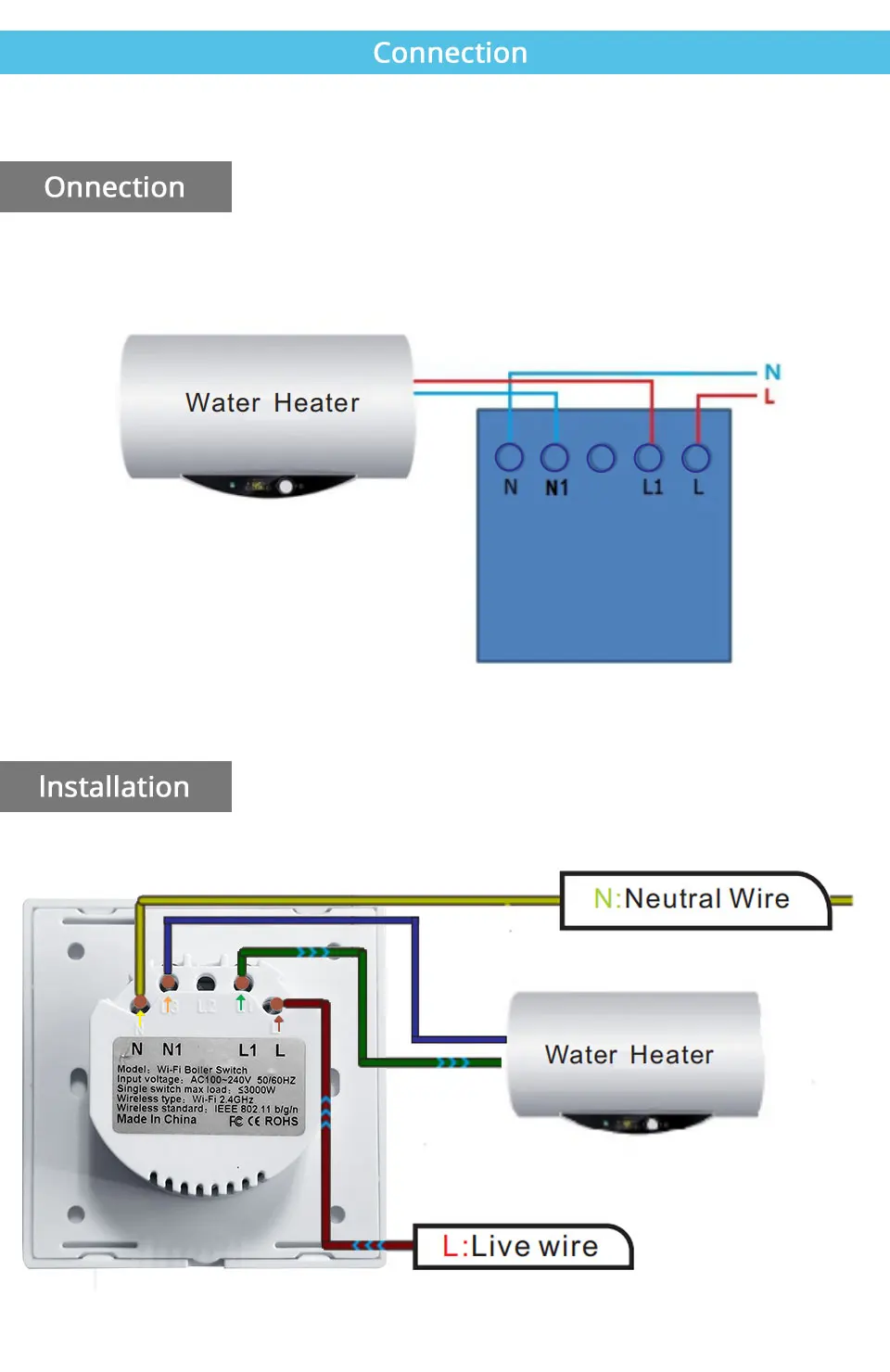 WiFi Smart Boiler Glass Panel Switch 4400W Smart Life Tuya App Remote Control Water Heater Switch Work with Alexa Google Home