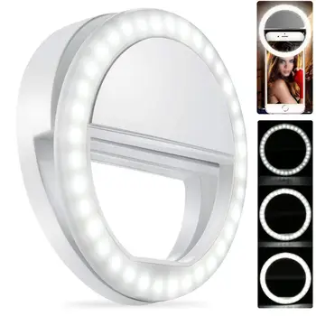 

USB Rechargable Selfie Portable LED Ring Fill Light Camera Flash Makeup Clip Light For iPhone SE 11 8 7 6 Plus Samsung