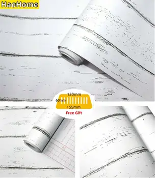 

HaoHome Vintage Distressed White Wood Grain Peel and Stick Wallpaper Home Decor