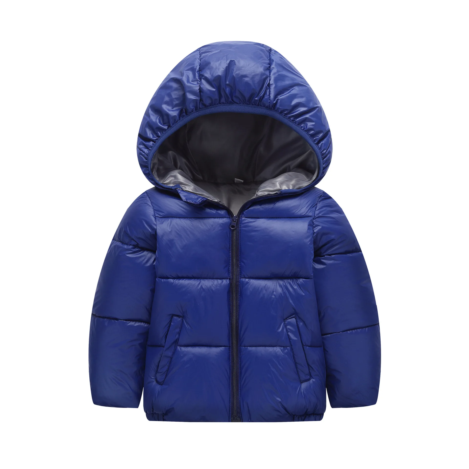 Dark Blue Теплое ветрозащитное пальто с хлопковой подкладкой для детей; короткая стильная пуховая хлопковая одежда с капюшоном; однотонная зимняя одежда для мальчиков - Цвет: Dark Blue