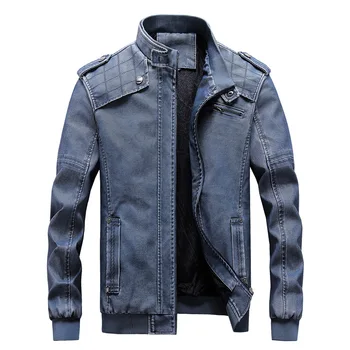 

2020 men's leisure PU leather collar stripes youth locomotive retro washed and leather jackets
