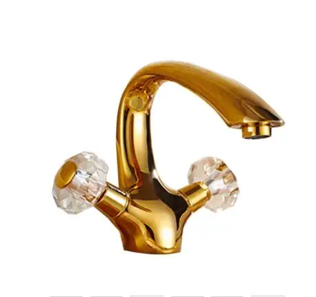 Vidric роскошный хрустальный латунный золотой кран для раковины ванной комнаты, кран на бортике с двойной ручкой, кран для горячей и холодной воды, золотистые краны