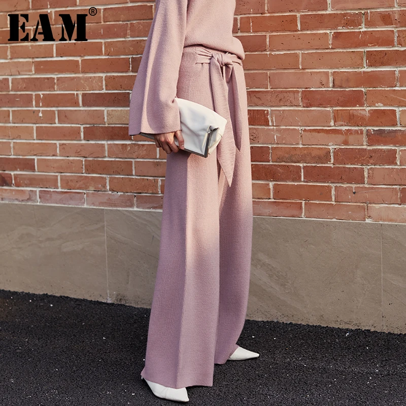 [EAM] фиолетовые длинные широкие трикотажные брюки с высокой талией новые