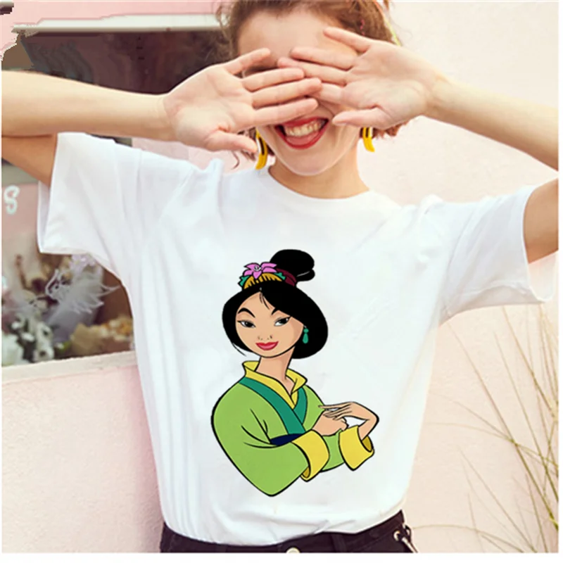 

AOWOF Summer Women's T-shirt Mulan Ulzzang Princess T-shirt Retro Kawaii Top Ladies Large Size Soft Top Streetwear