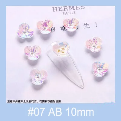 07 AB 10mm-100pcs NCF5 3D 100pcs/bag White Shell Flower 3D Nail Charms Jewelry 6 mm-11 mm White-Color Resin Flower Charms Nail Design 3D100418 - Цвет: 07 AB 10mm-100pcs
