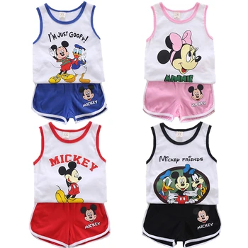 

New Baby Girl Clothes Summer Cartoon Mickey Minni Sleeveless Vest+Shorts 2Pcs Children Clothing Cotton Outfits Boys ClothingSuit