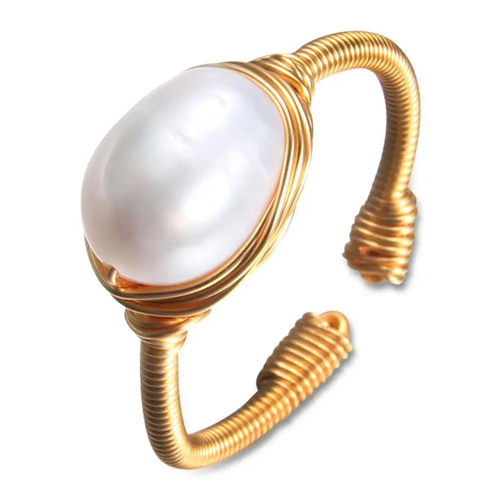 Кольцо с жемчугом в стиле барокко для женщин, ручная работа, креативный натуральный пресноводный жемчуг, кольцо для девушек, светильник, роскошные ювелирные изделия, подарок, открытые кольца - Цвет камня: JZ0557