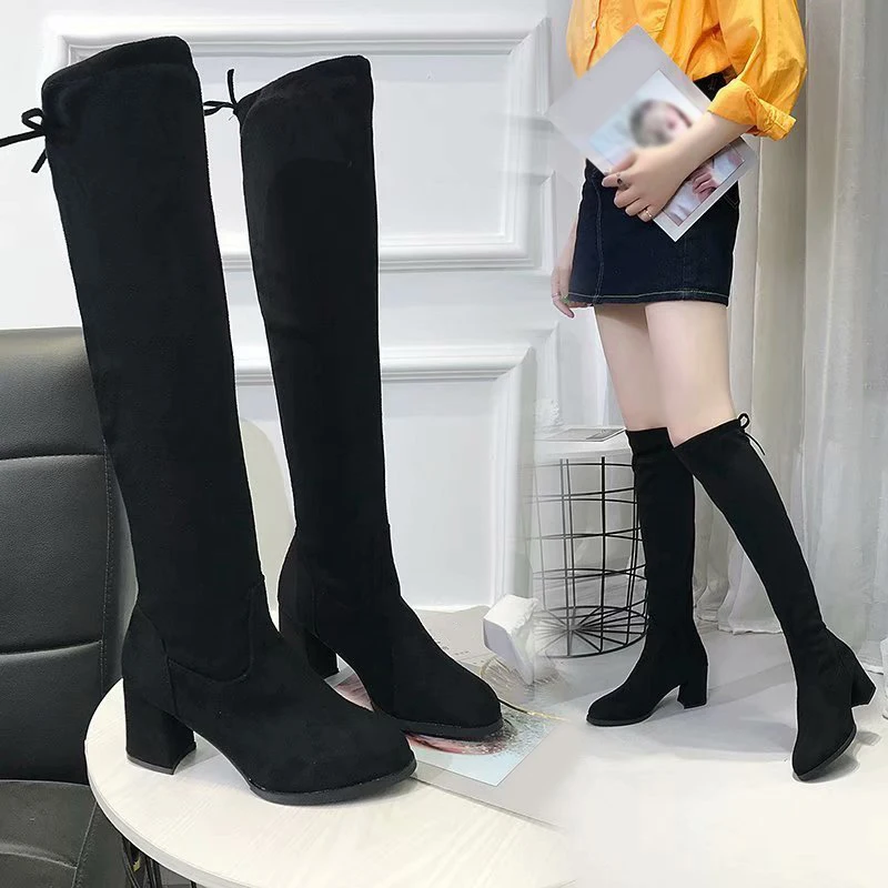 

2019 New Women Casual Over The Knee Boots Shoes Winter Women Female Round Toe Platform High Heels Pumps Warm Snow Boots Mujer