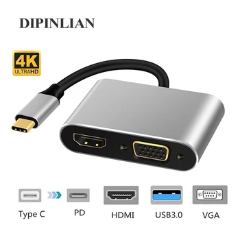 

4 In 1 USB C to HDMI 4K Converter VGA USB 3.0 PD Fast charger Adapter Audio Video Converter for Macbook pro Laptop