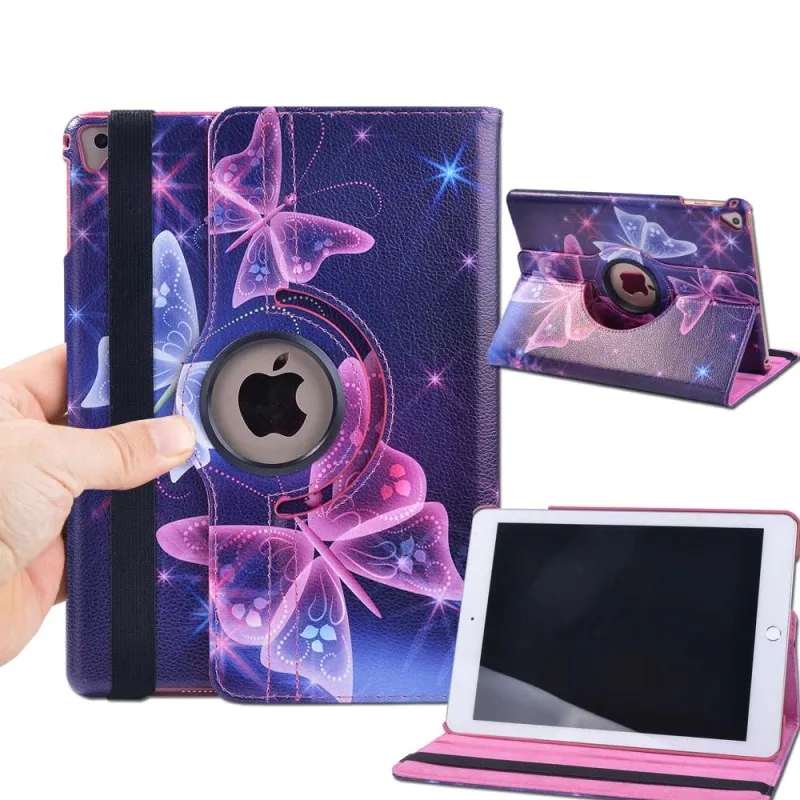 blue butterfly KK& LL для iPad 5th Gen 6-го поколения 9,7 дюймов-планшет вращающийся на 360 ° с автоматическим пробуждением сна Кожаный чехол-подставка - Цвет: blue butterfly