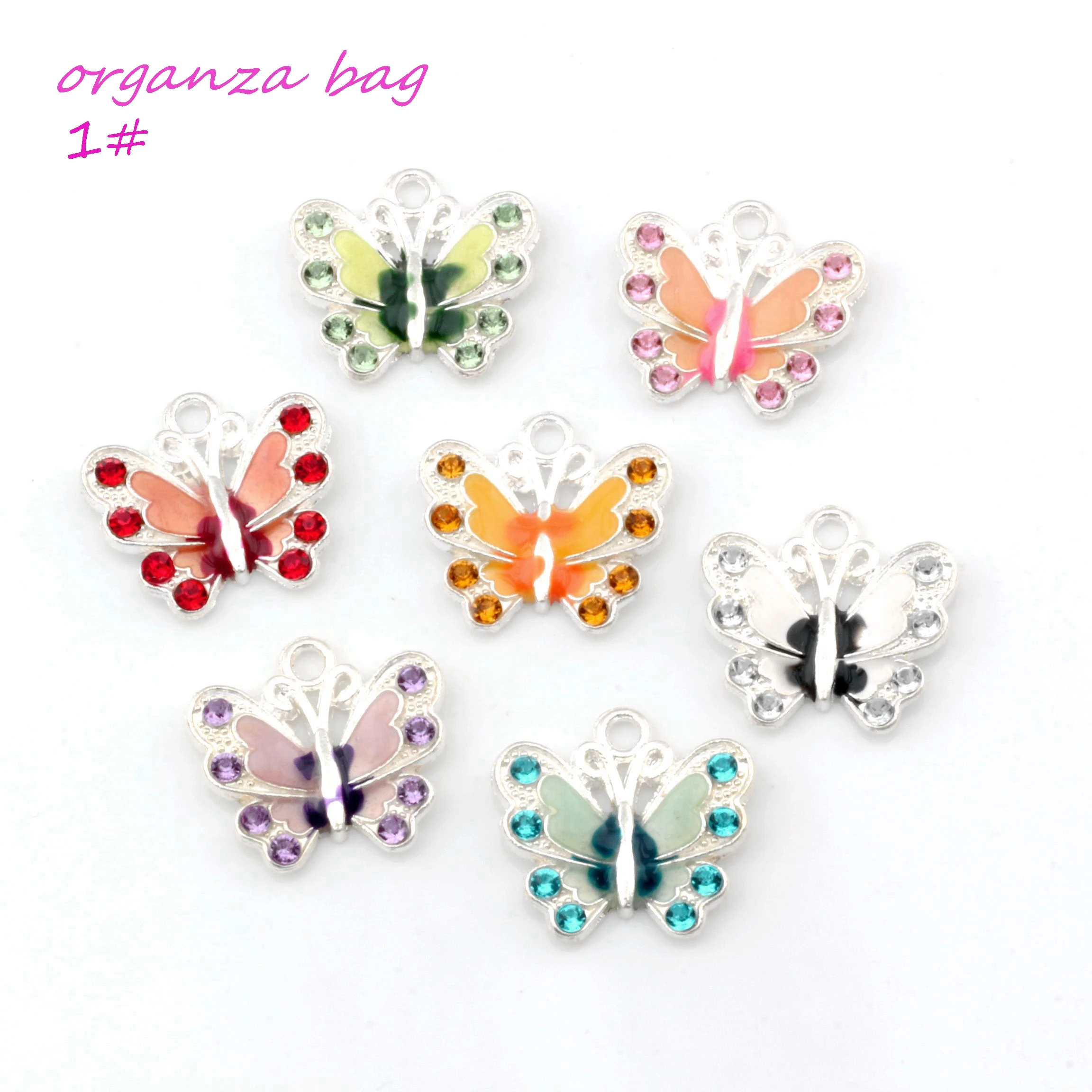 42Pcs 7-Color Rhinestone Enamel Butterfly Alloy Charm Pendants Fashion Jewelry DIY Fit Bracelets Necklace Earrings 22x20.5mm