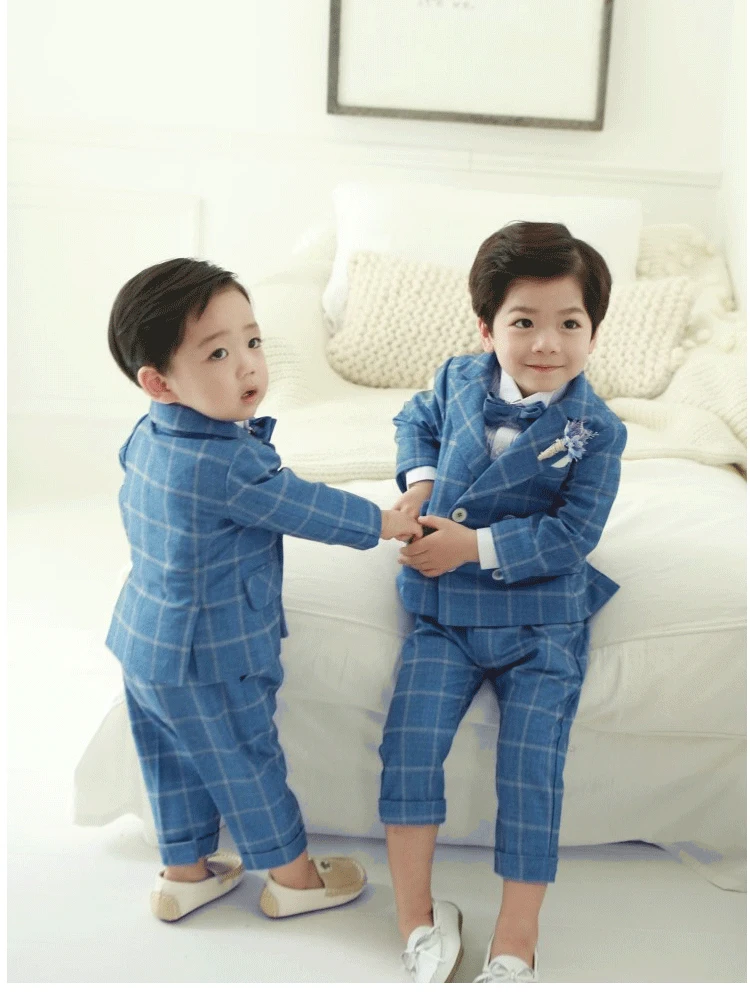Boys Party dress Tuxedo Boys Dinner Suits Formal Suits Tuxedo for Kids Formal Occasion blue Lattice For Little Boy boys suits