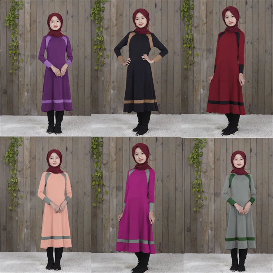 Эластичное Непрозрачное мусульманское платье для девочек; abaya; Дубай; Саудовская Аравия; Исламская одежда; кафтан; marocain vestido longo
