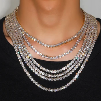 

Punk Bling Zircon Tennis Necklaces Gold Color CZ tennis Chain Choker Women Men Rock hip hop bling jewelry