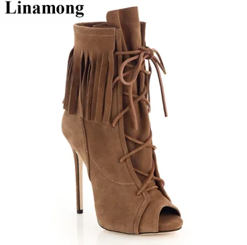 

Hottest Flack Women Sandals Sexy Thin High Heel And Peep Toe Fringe Cross-tied Spring And Autumn Fashion Women Sandals