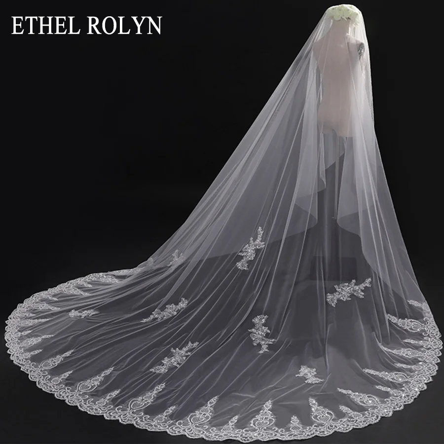 1layer Applique Edge ETHEL ROLYN по индивидуальному заказу свадебная фата по индивидуальному заказу Свадебные вуали - Цвет: 1layer Applique Edge