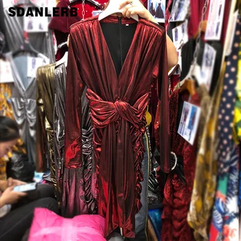 

Women Dress Spring Autumn New Temperament Ladies Retro V-neck Long-Sleeve Dress Bag Hip One Step Pencil Dresses Party Vestidos