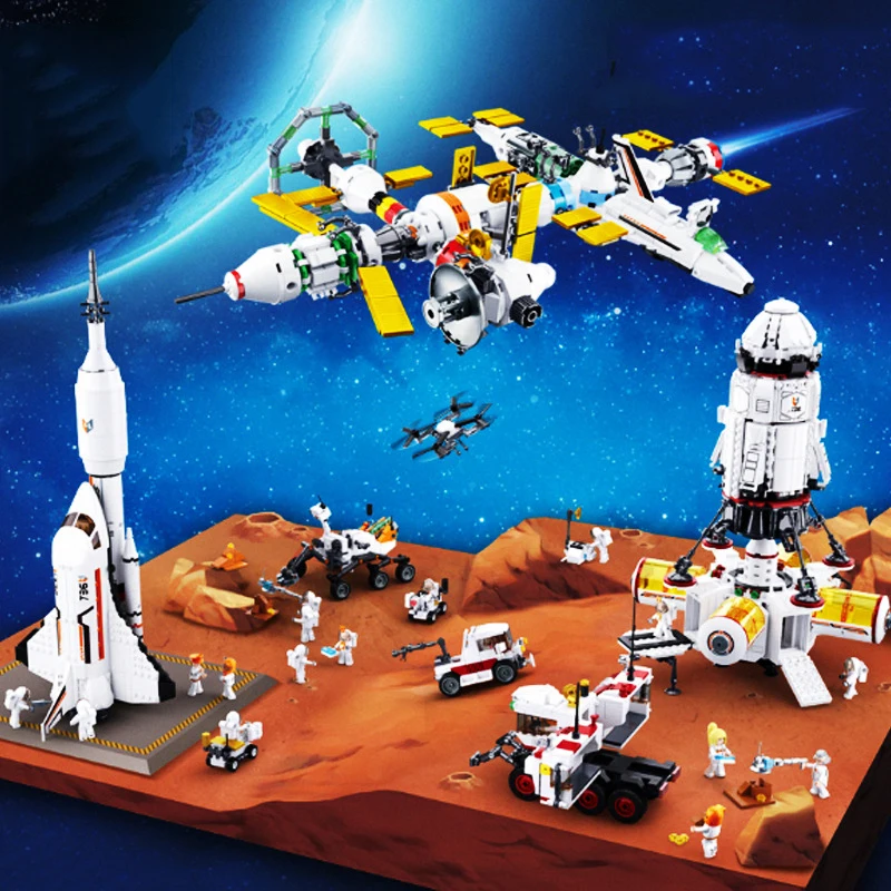 Cena Dla dzieci w przemyśle lotniczym serii klocki zabawki kompatybilny z Legoinglys przestrzeni miejskiej z dostępem do kanałów satelitarnych rakieta kosmiczna DIY figurki cegły