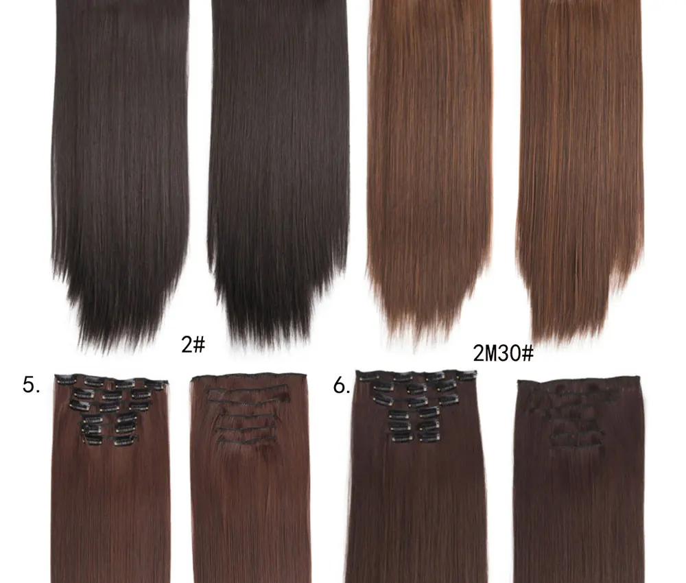 Grampo em Extensões do Cabelo Clipes em Falsos Resistente ao Calor do Cabelo Sintético em Linha Peruca 140g 16 Styling Reta 6 Pçs - Set 24 3 Falsos Styling Resistente Ao Calor Do Cabelo Sintético Em Linha Reta