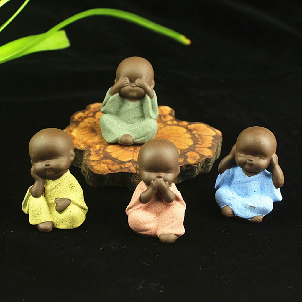 Little Buddha Statue Monk Tea Pet for Zen Garden Sand Decoration Yoga Meditation