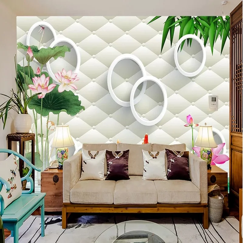 

Custom large mural 3D wallpaper Modern creative 3D expansion space soft foreskin lotus TV back wall decor deep 5D embossed
