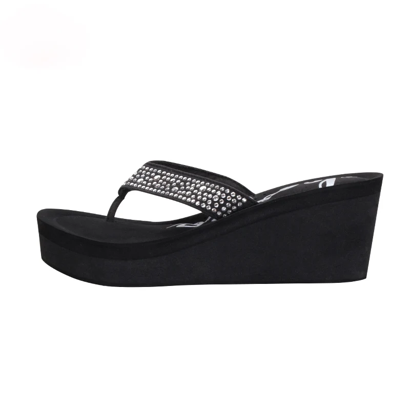 Женские блестящие шлепанцы на танкетке с кристаллами|Вьетнамки| |