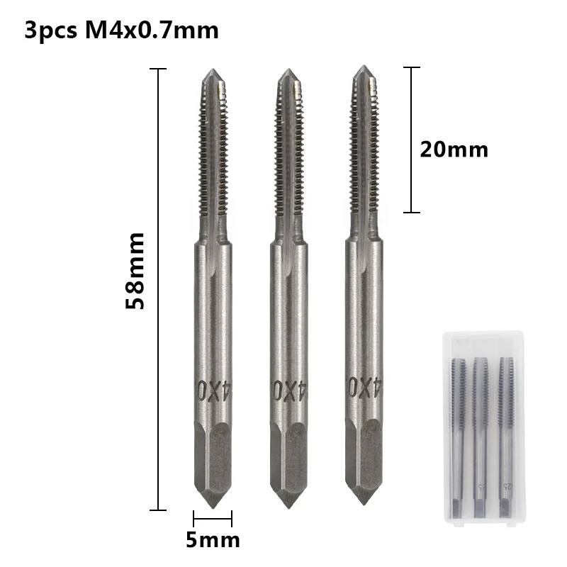 3pcs M4x0.7 3 шт. M2 M2.5 M3 M3.5 M4 M5 M6 M8 M10 M12 метрической резьбы краны винт из быстрорежущей стали кран сверла по металлу прямые человеческие волосы для наращивания, набор пробка для флейты краны ручной инструмент - Цвет: 3pcs M4x0.7