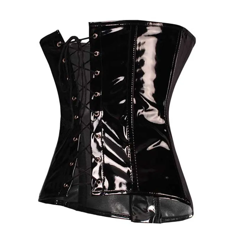 Sexy Black Glossy PVC Leather Corpete Waist Silmming Corset Gothic Punk Rock Style Burlesque Bustiers Espartilhos E Corpetes