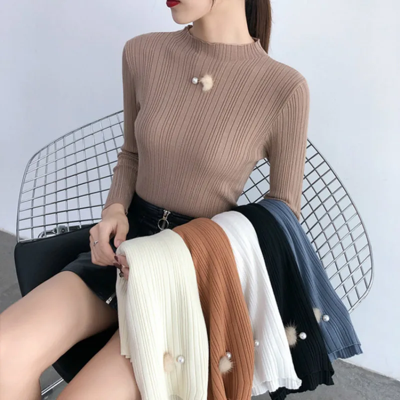

Women's New Half-high-collar Sweaters in Autumn and Winter Long-sleeved Pure-color Knitted Pullovers