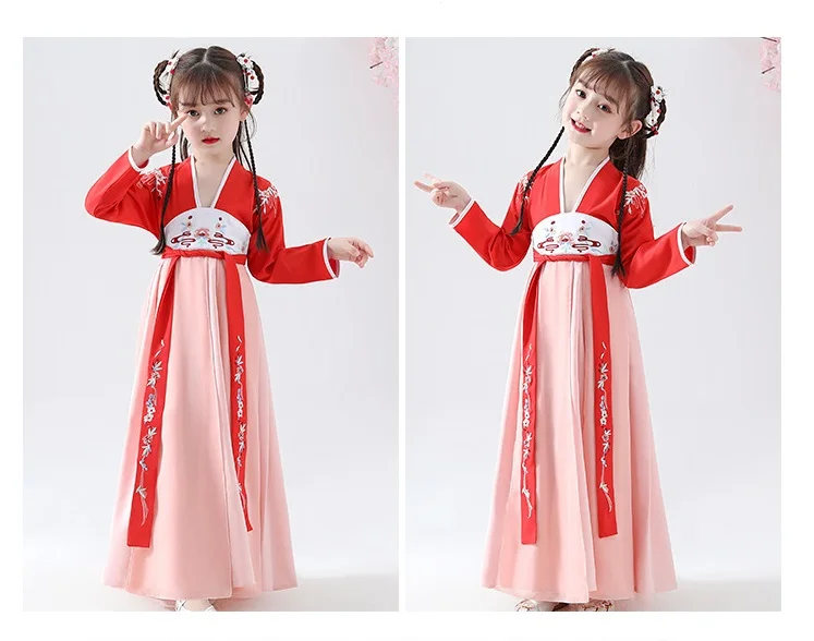 Детская одежда в китайском стиле Hanfu/весенне-осенний костюм в стиле ретро для маленьких девочек костюм для маленьких девочек с вышивкой