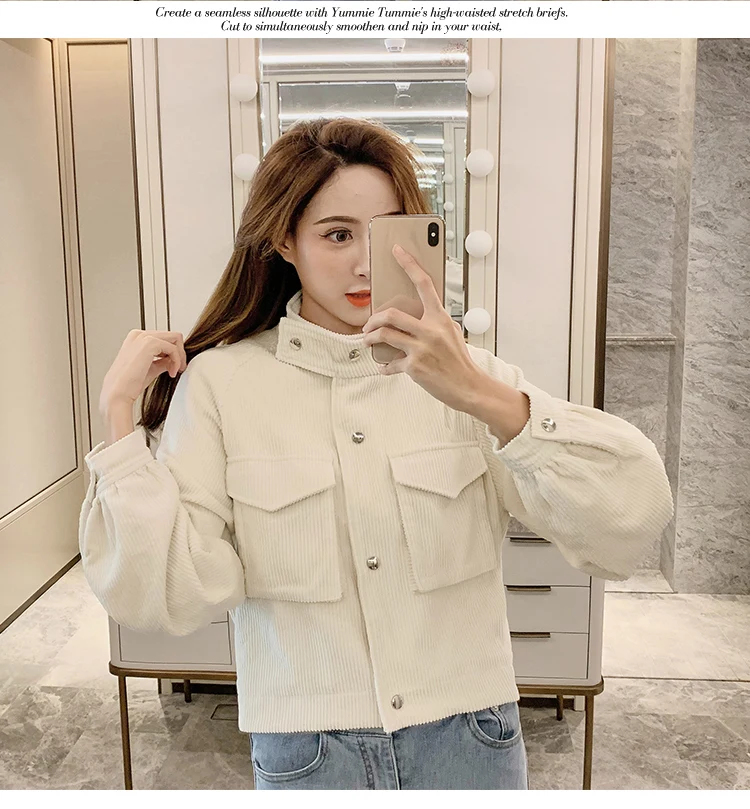 Photo Shoot New Style Fashion Loose Versatile Corduroy Short Short-height Significantly Higher Slimming Coat Women's