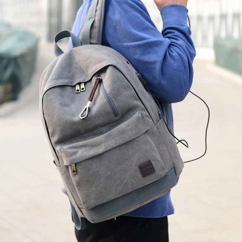 Мужской повседневный хлопчатобумажный рюкзак для путешествий, модный рюкзак, школьная сумка для студентов, зарядка через usb