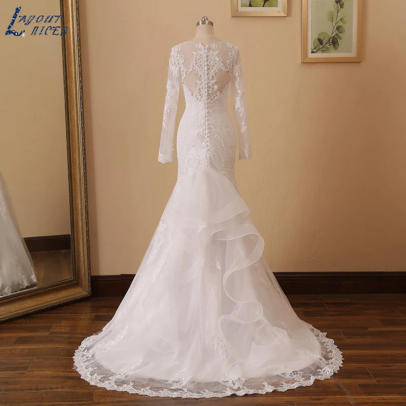 YQS028 Vestido De Noiva свадебное платье русалки с длинными рукавами, Элегантное свадебное платье в рыбном стиле на заказ