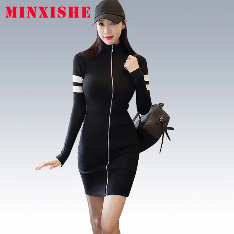 

womens autumn winter sweaters clothing 2019 turtleneck jumper pullovers long sleeve Sexy black Korean Bandage Mini Knitted dress