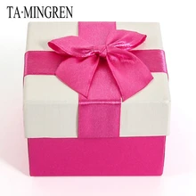 New High-end Brown Ribbon Bow Paper Wedding Ring Box Earring Jewelry Storage Case Gift For Lovers 5 Colors Available