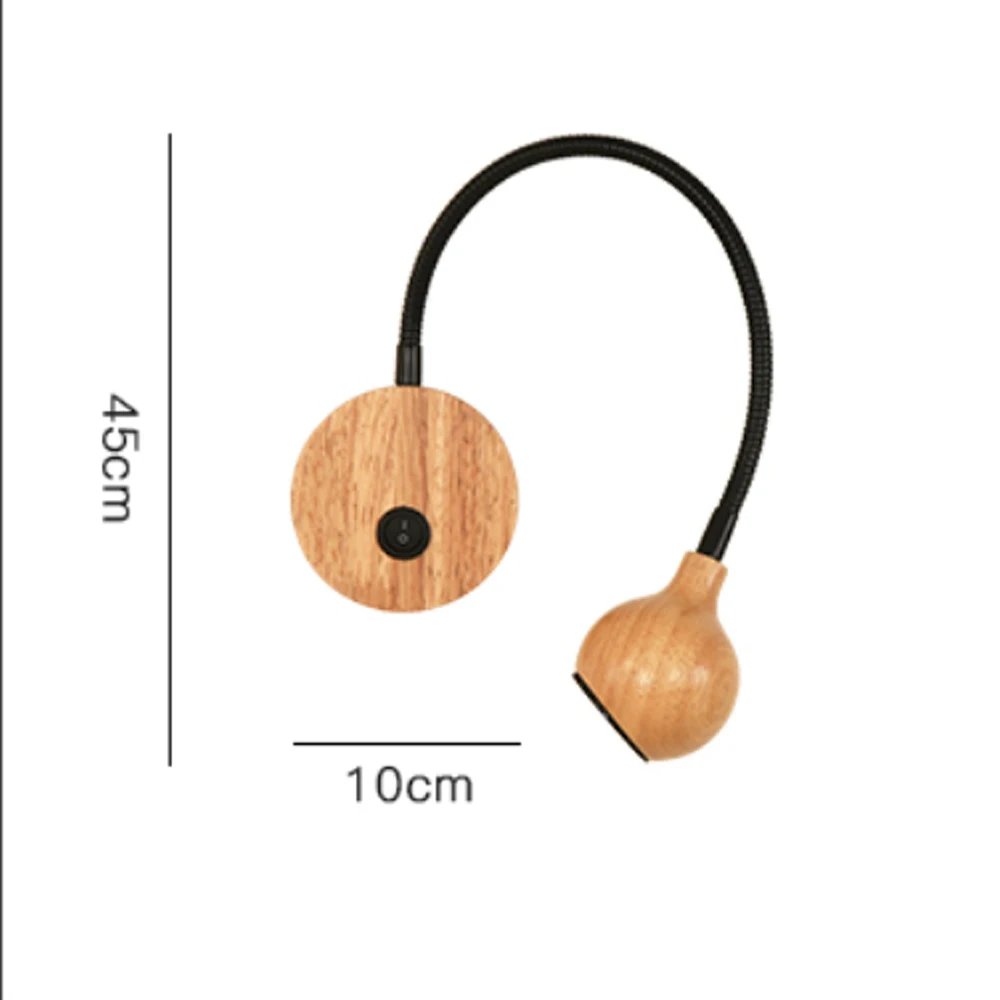 Knob Switch Wall Lamps Modern Wood LED Bath Light AC90-260V Bedroom Bedside Reading Light Direction Adjustable Indoor Lighting