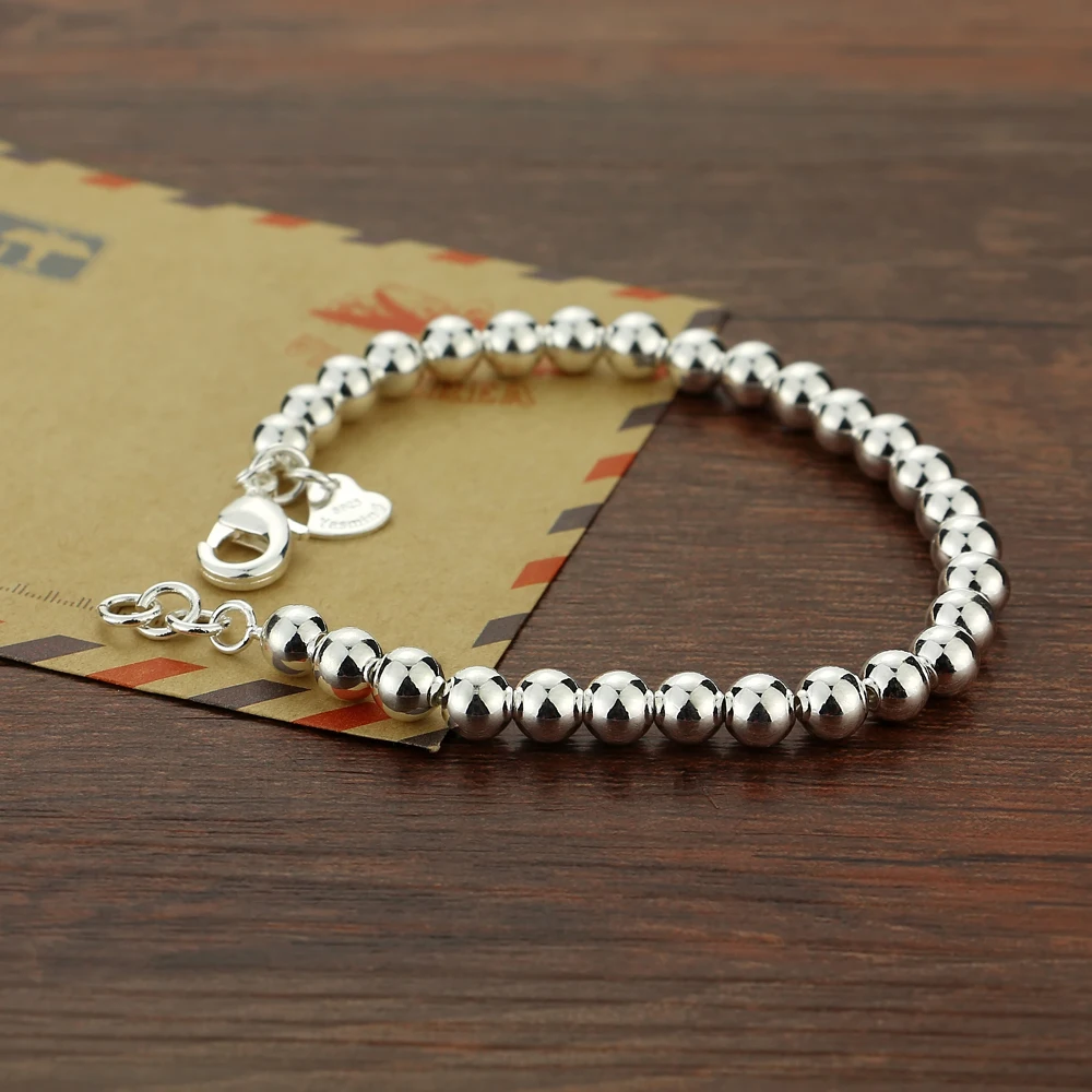 women's 925 sterling silver bracelet simple style beaded chain Solid silver not fade 6mm16-20cm size charm female Accessories