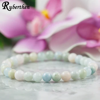 

Ruberthen 6 mm Natural Morganite Womens Bracelet Heart Chakra Lovers Bracelet Healing Gem stome Dainty Bracelet Anxiety Relief