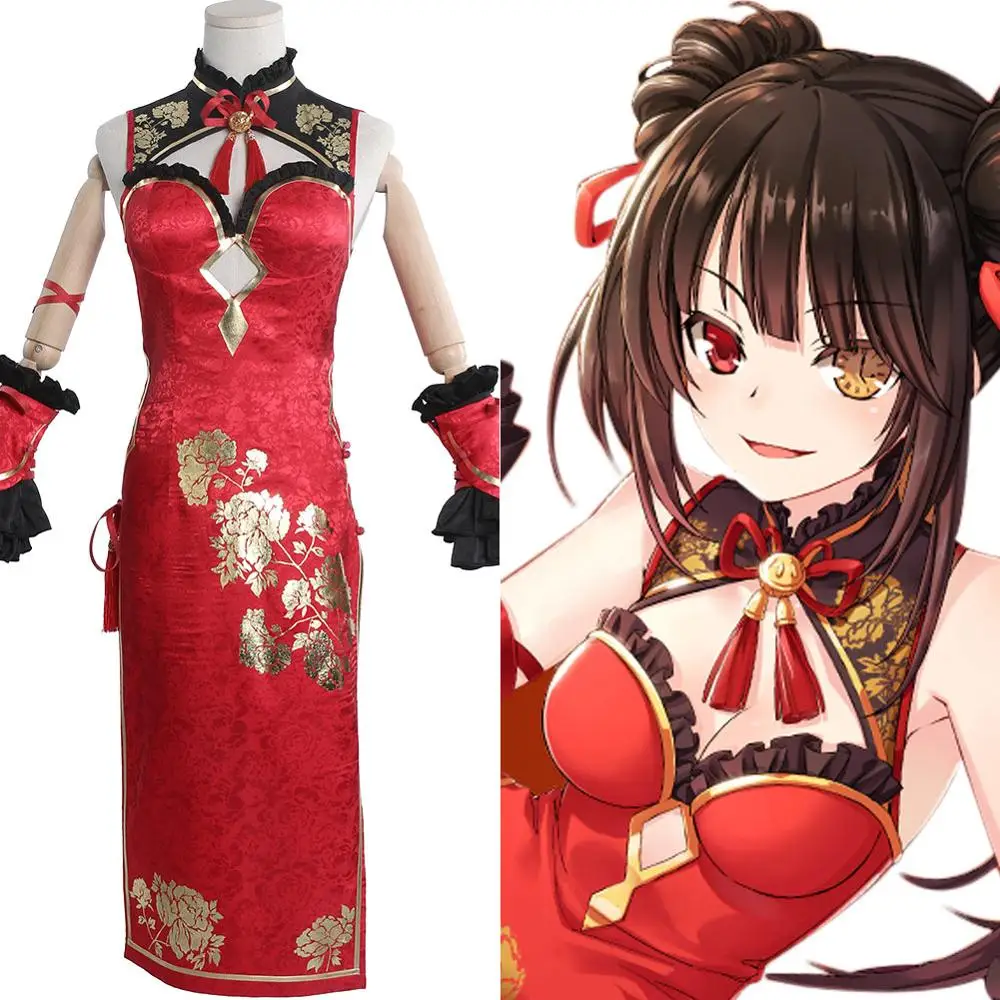 Anime! Date A Live Tokisaki Kurumi Cosplay Costume Nightmare Cheongsam Sexy Red Dress Kimino Halloween Christmas Party Suit