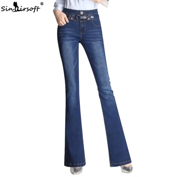 

High Waist Flare Jeans Feminino Femme Woman Women Denim Ladies Skinny Office Lady Formal Pants Full Length Wide Leg Trousers