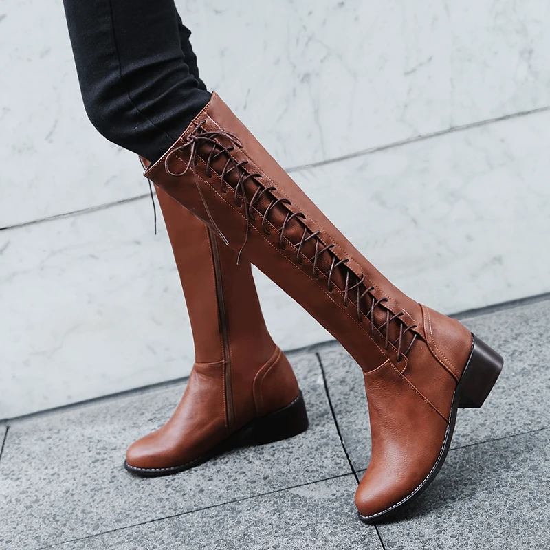 

2019 fashion large sizes 33-50 dropship autumn winter Knee High Boots Fashion cross-tied Women Shoes Woman riding Boots women
