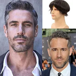 Toupee for Men Human Hair Toupee Men Soft Skin System HairPieces Replacement Thickness 0.06mm Full PU Hair 8x10 1B/20 Grey Hair