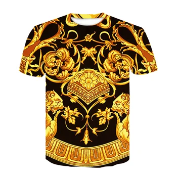 

Baroque shirt new summer T-shirt 3D digital print T shirt men/women vintage luxury royal floral print Golden flower brand Tshirt